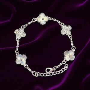 Elegant Silver Clear Crystal Alhambra Clover Bracelet